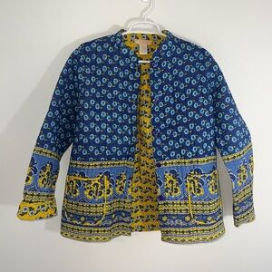 LA CERA quilted reversible Blue and Yellow Patterned Jacket size medium